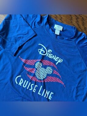 Disney Cruise Line Men’s Rash Guard Navy Blue Short Sleeve Swim Top Shirt XXL